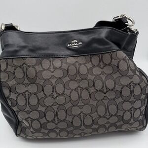 Coach F57612 Signature C Jacquard Black Leather Hobo Shoulder Bag